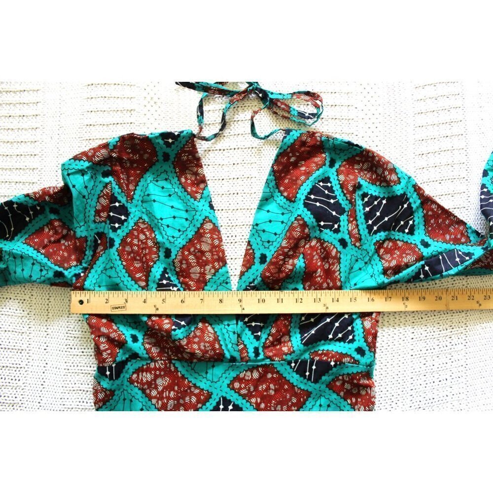 Handmade African multicolor Prairie Maxi dress M Tall Long sleeve zip up Tribal - Picture 3 of 13